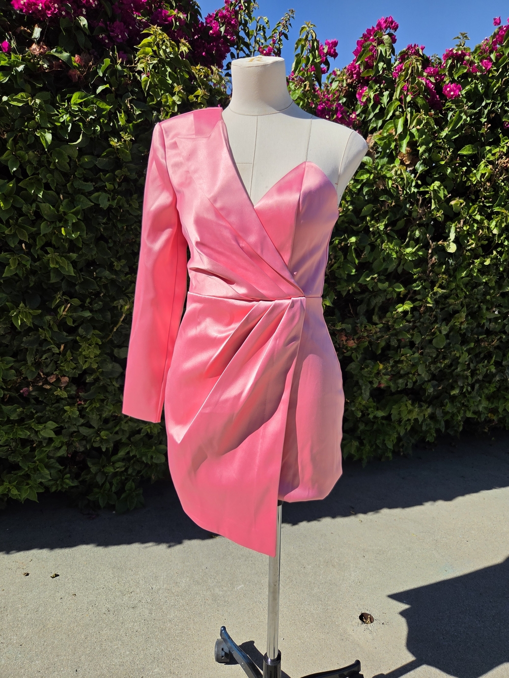 NBD Hot Pink One-Shoulder Satin Asymmetrical Mini Dress Sold At Revolve And More